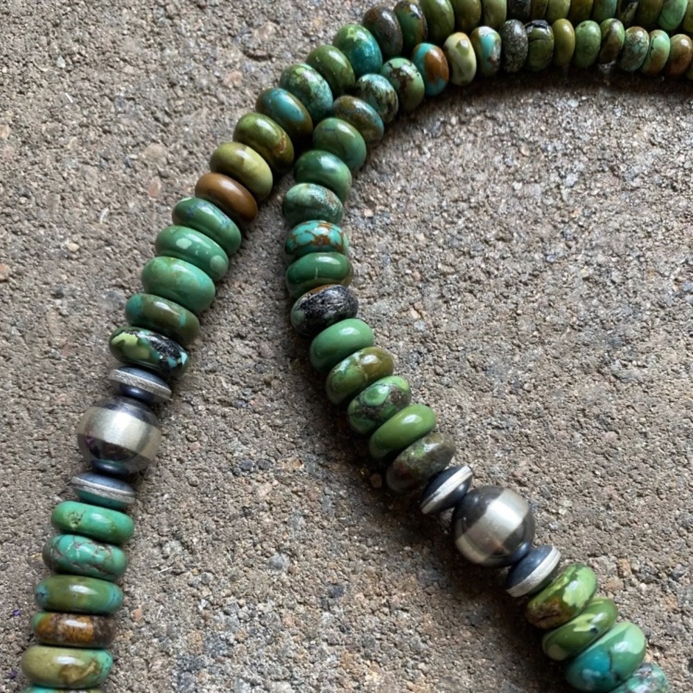 Sterlingsilver Graduatedgreenturquoisebeadnecklace - image 7